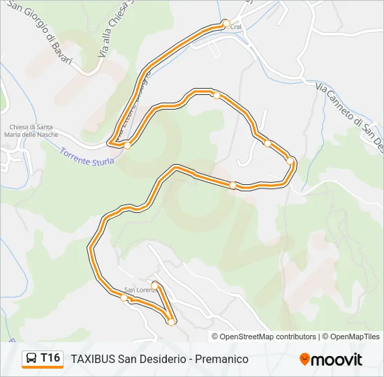 T16 Bus Line Map