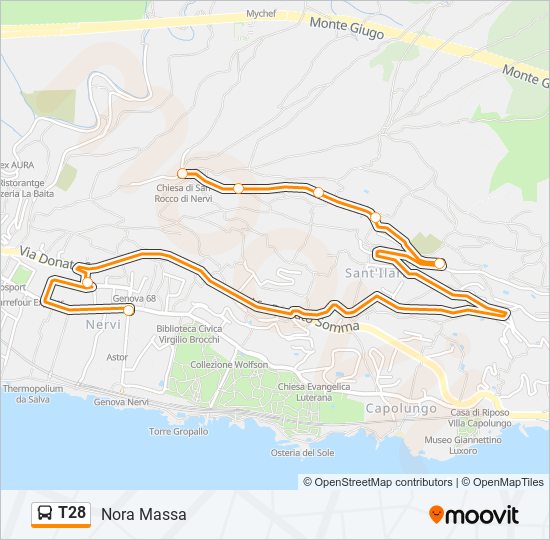 Percorso linea bus T28