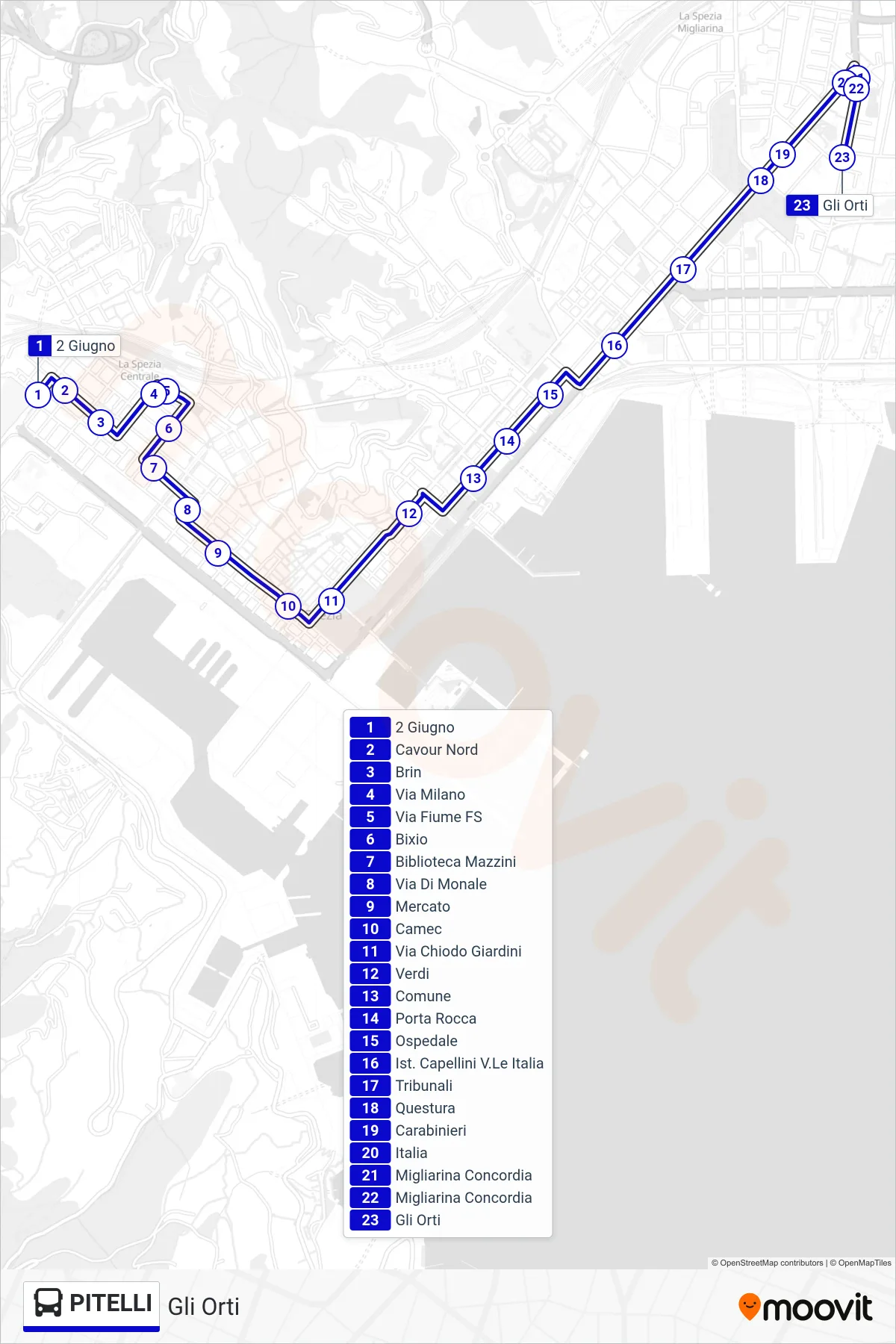 Linea PITELLI  bus (Gli Orti) - Percorsi e fermate sulla mappa