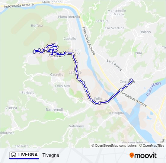 Percorso linea bus TIVEGNA
