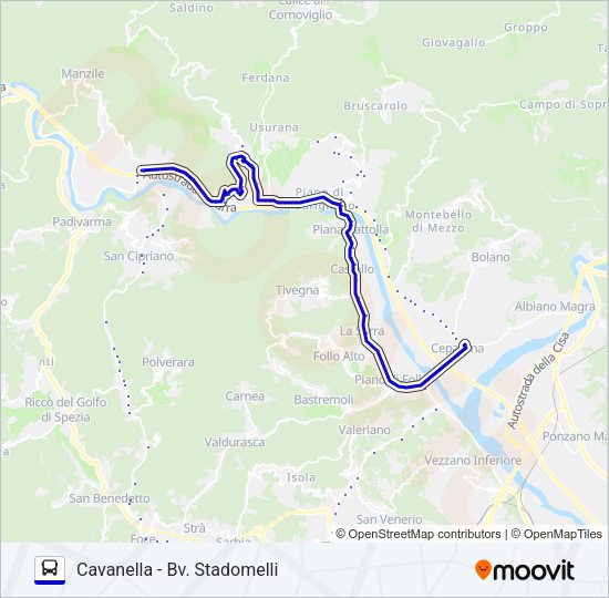 Percorso linea bus CAVANELLA