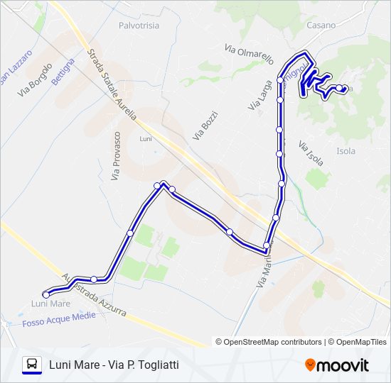 Percorso linea bus LUNI MARE