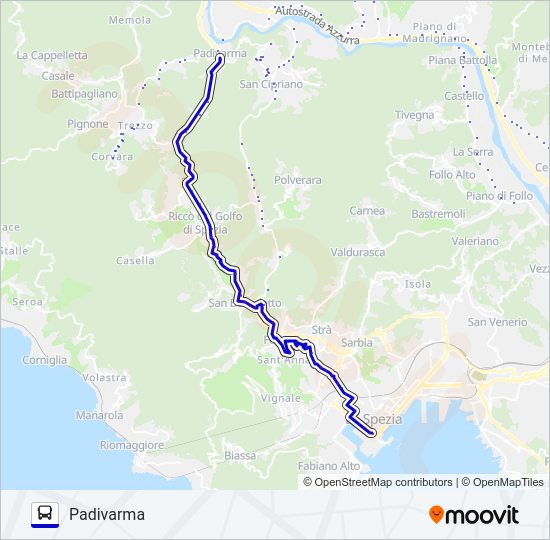 Percorso linea bus PADIVARMA