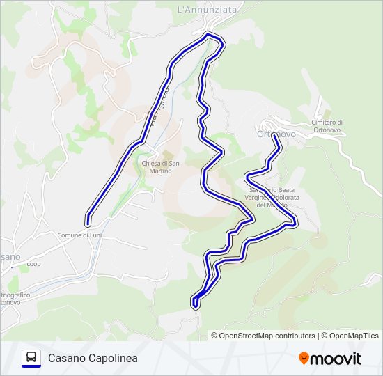Percorso linea bus CASANO CAPOLINEA