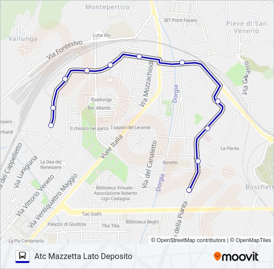 Percorso linea bus DEPOSITO MAZZETTA