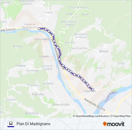 Percorso linea bus PIAN DI MADRIGNANO