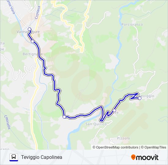 Percorso linea bus TEVIGGIO CAPOLINEA