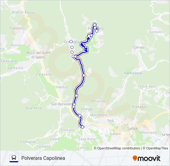 Percorso linea bus POLVERARA CAPOLINEA