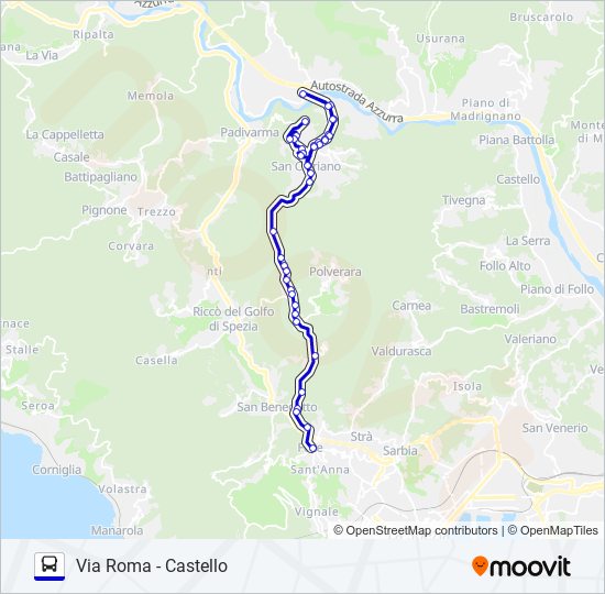 Percorso linea bus VIA ROMA - CASTELLO