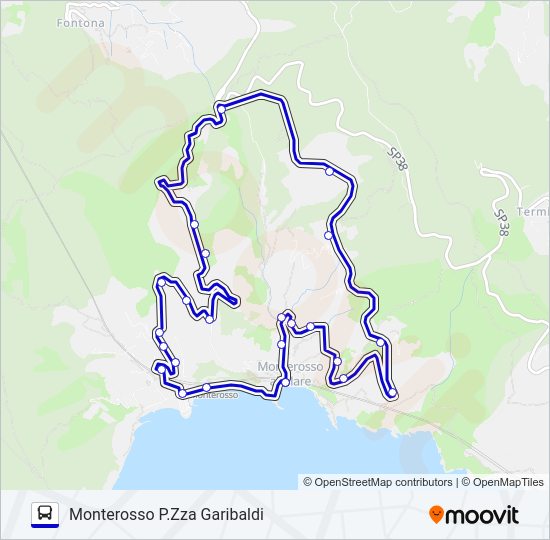 Percorso linea bus MONTEROSSO P.ZZA GARIBALDI
