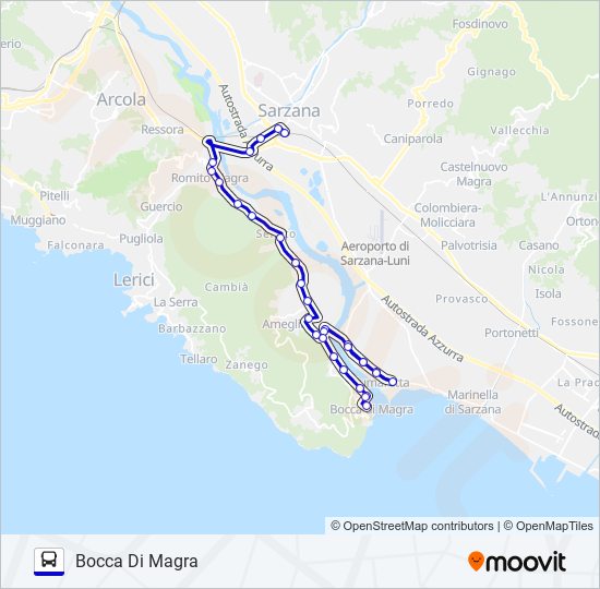Percorso linea bus FIUMARETTA - BOCCA DI MAGRA