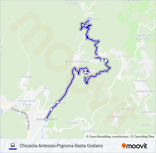 Percorso linea bus CHIUSOLA-ANTESSIO-PIGNONA-SESTA GODANO