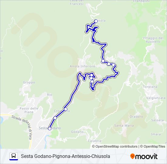 Percorso linea bus SESTA GODANO-PIGNONA-ANTESSIO-CHIUSOLA