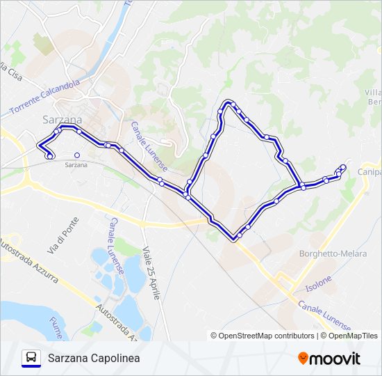 Percorso linea bus SARZANA - SARZANELLO / SARZANELLO - SARZANA