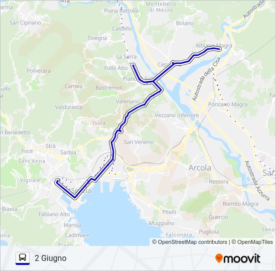 Percorso linea bus DUE GIUGNO