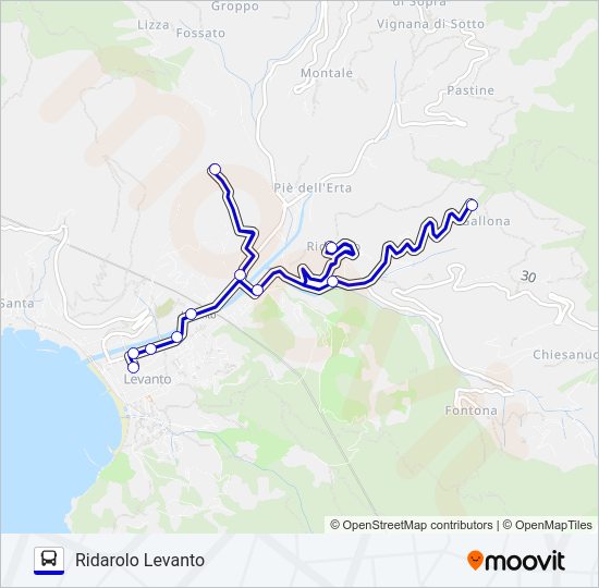 Percorso linea bus RIDAROLO LEVANTO