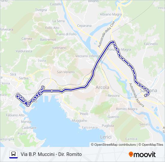 Percorso linea bus SARZANA-VIA MUCCINI