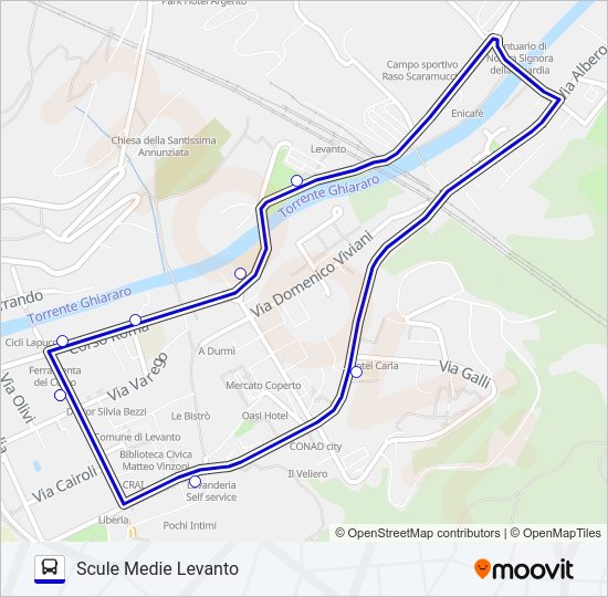 Percorso linea bus SCULE MEDIE LEVANTO