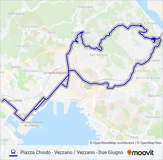 PIAZZA CHIODO - VEZZANO / VEZZANO - DUE GIUGNO bus Line Map