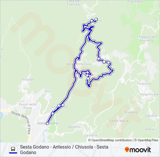 Percorso linea bus SESTA GODANO - ANTESSIO / CHIUSOLA - SESTA GODANO