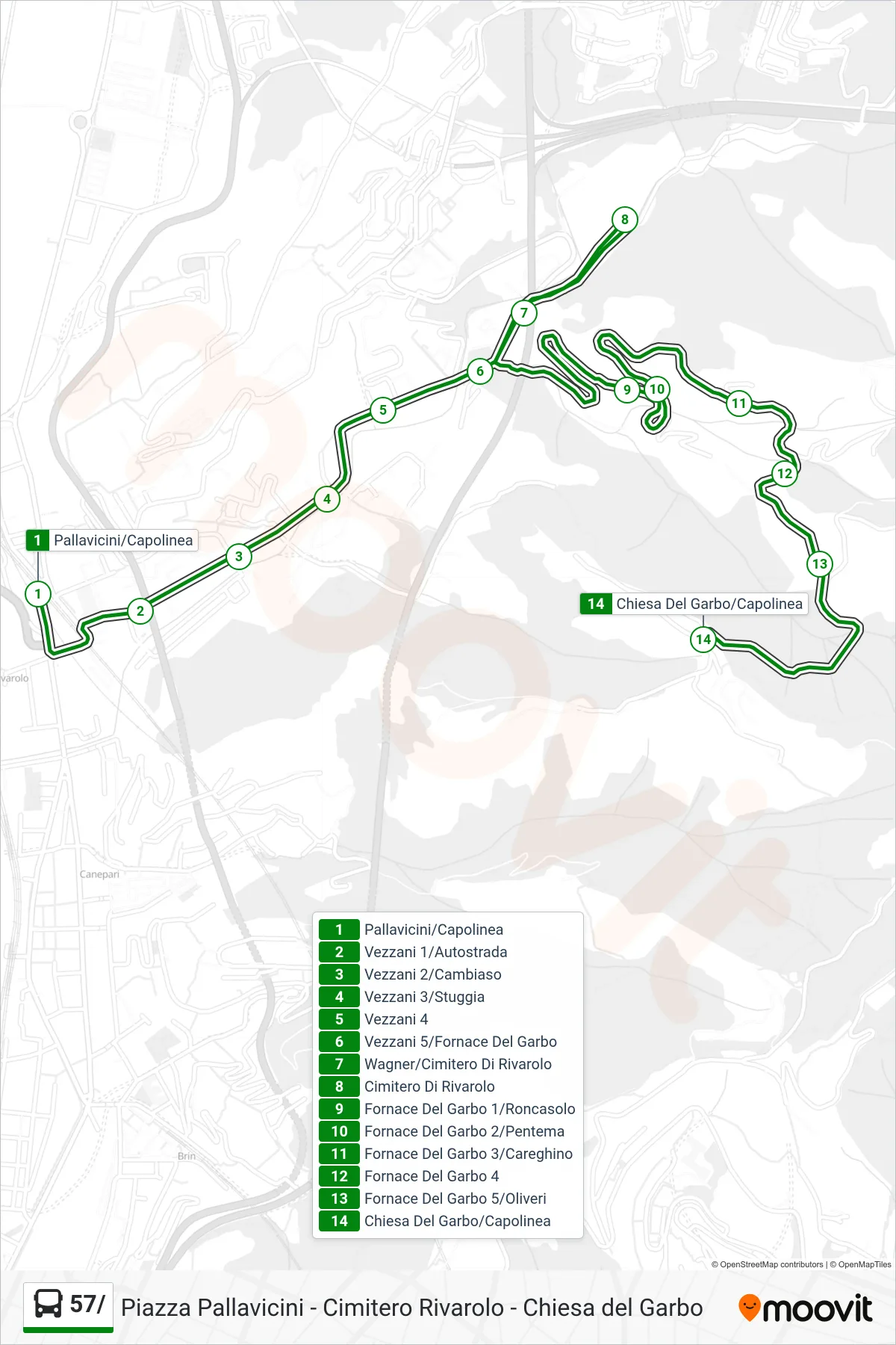 Linea 57/ bus (Cim. Rivarolo ➡️ Chiesa Del Garbo) - Percorsi e fermate sulla mappa