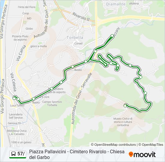 Percorso linea bus 57/