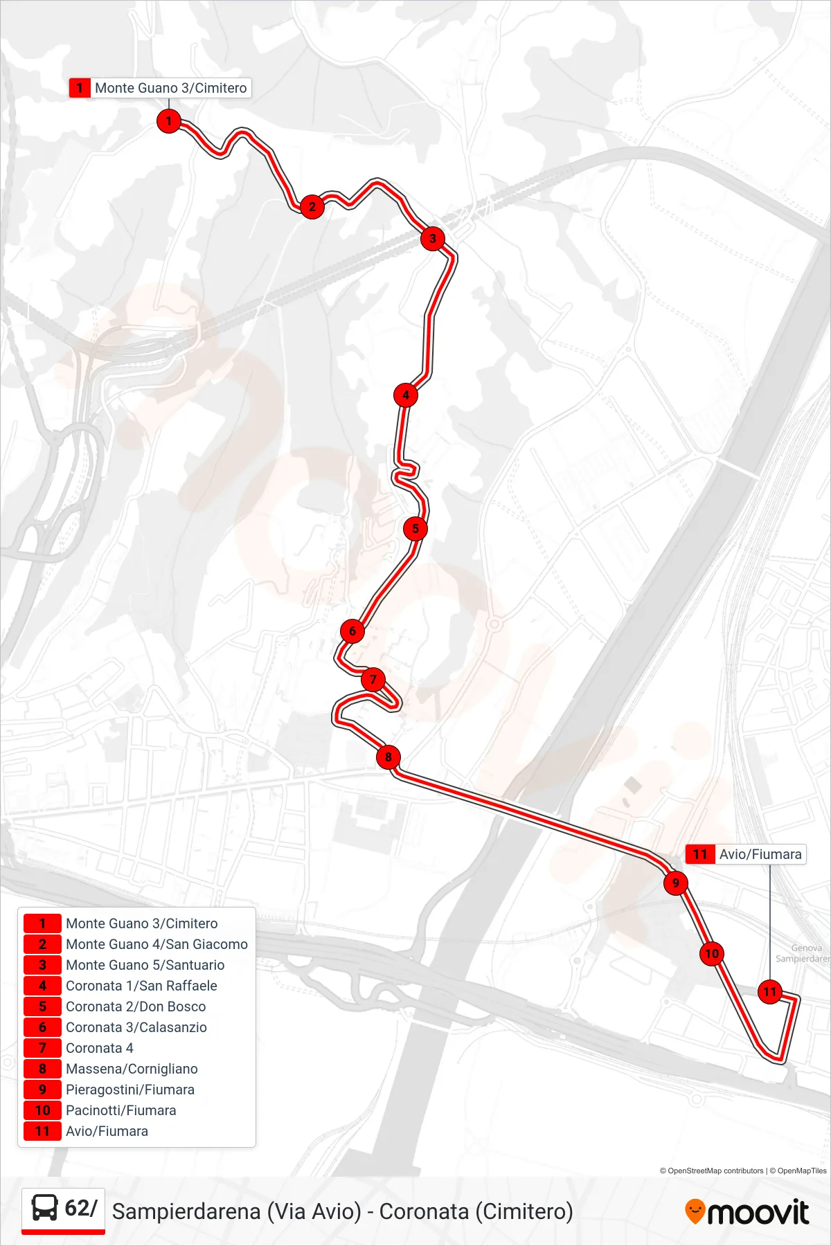 Linea 62/ bus (Sampierdarena (Via Avio)) - Percorsi e fermate sulla mappa