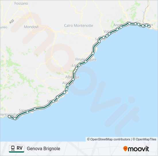 Percorso linea treno RV