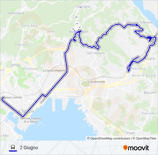 Percorso linea bus 2 GIUGNO