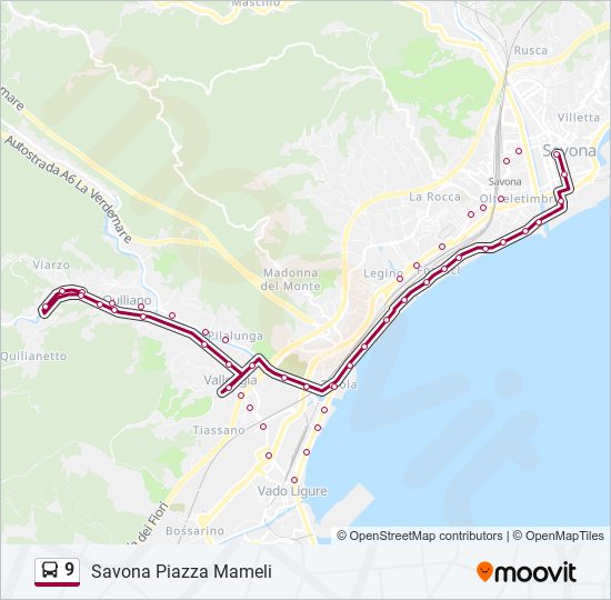 Percorso linea bus 9