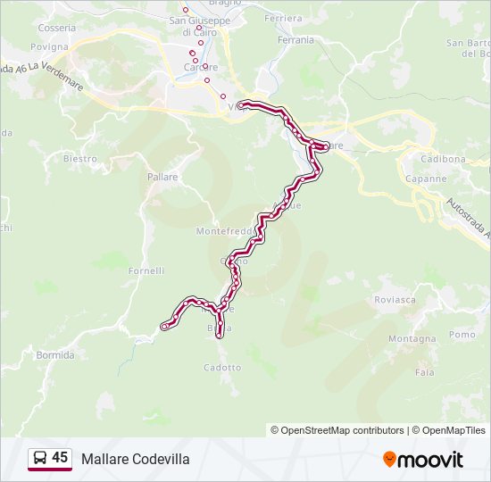 Percorso linea bus 45
