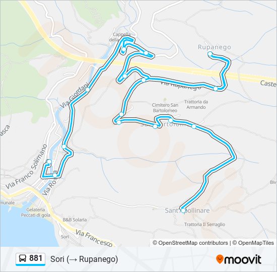 Percorso linea bus 881