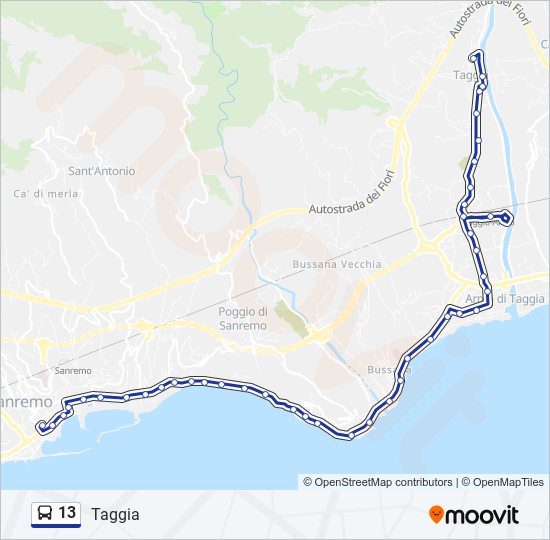 Percorso linea bus 13