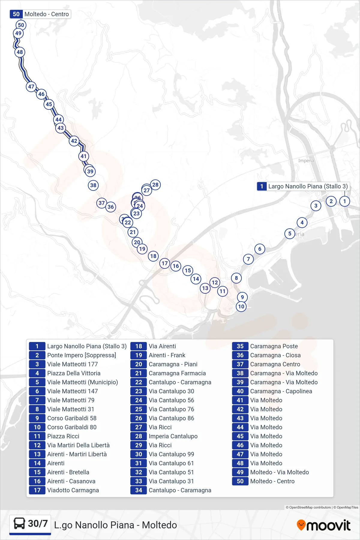 Linea 30/7 bus (Moltedo) - Percorsi e fermate sulla mappa