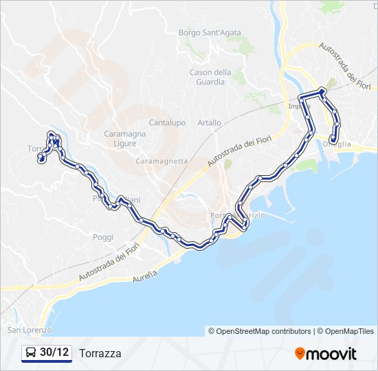 Percorso linea bus 30/12