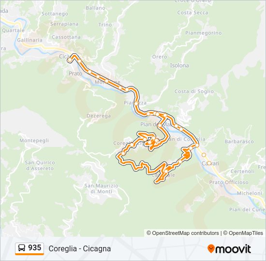 Percorso linea bus 935