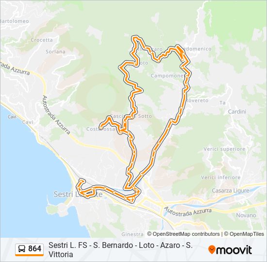 864 bus Line Map