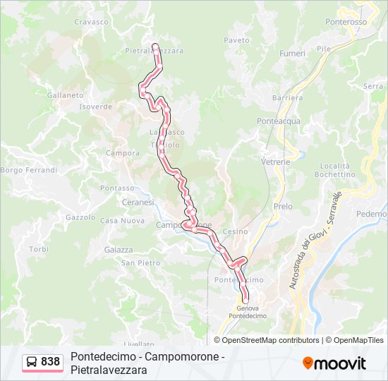 Percorso linea bus 838