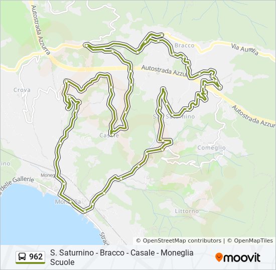 Bus 962 Route Map 962 Route: Schedules, Stops & Maps - S. Saturnino - Bracco - Casale -  Moneglia Scuole (Updated)