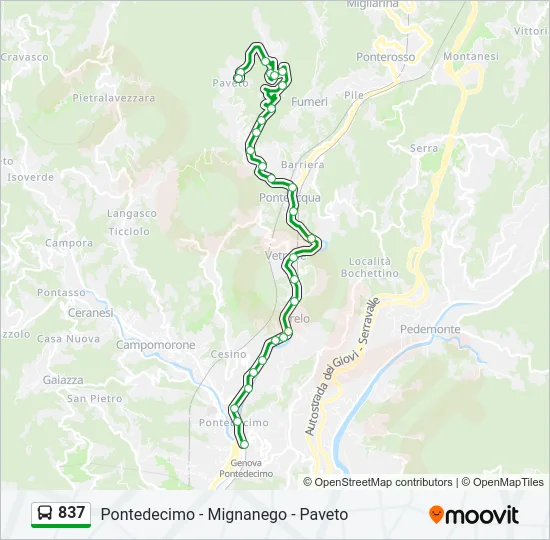 Percorso linea bus 837