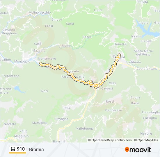 Percorso linea bus 910