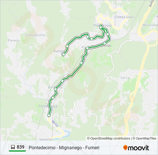 Percorso linea bus 839