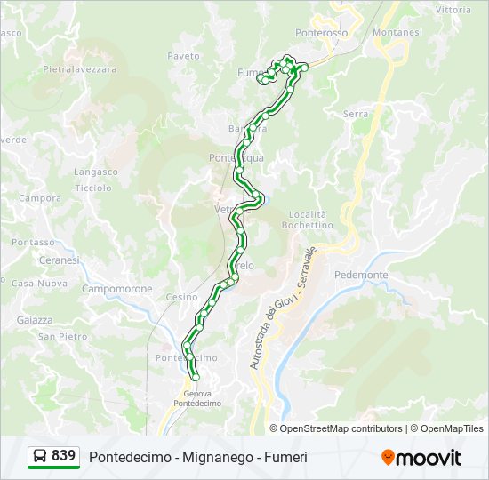 Percorso linea bus 839