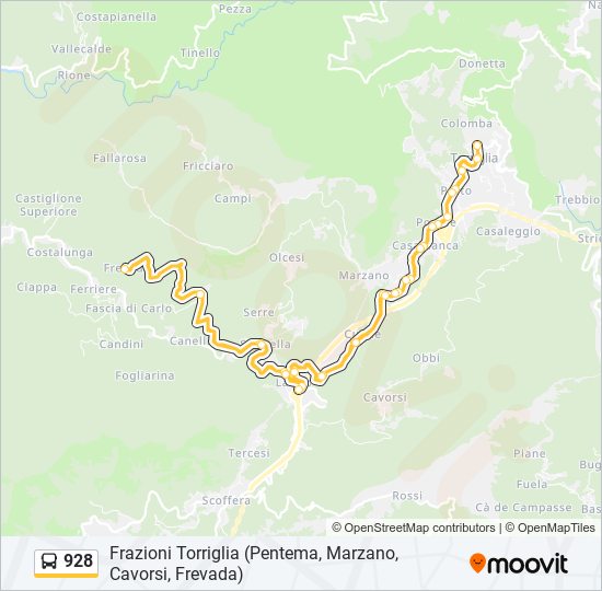 Percorso linea bus 928