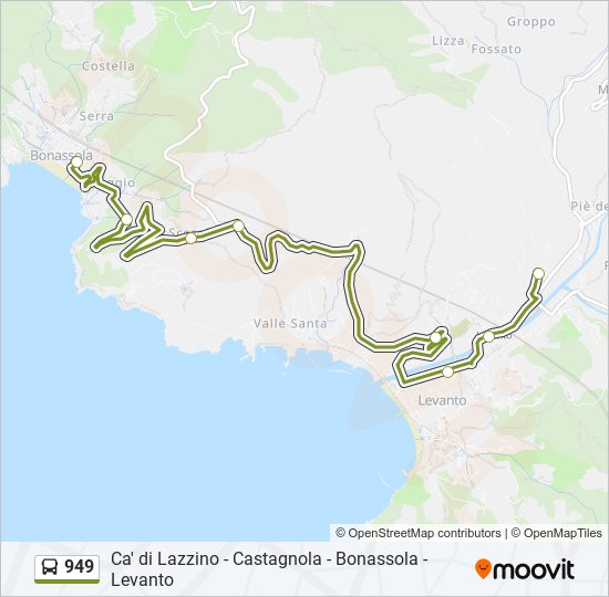 Percorso linea bus 949