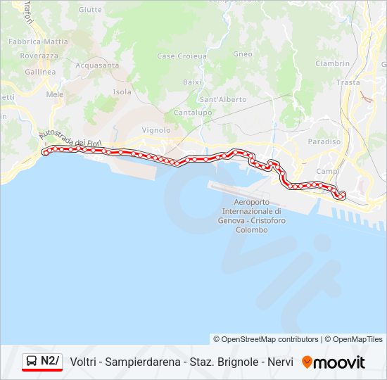 Percorso linea bus N2/