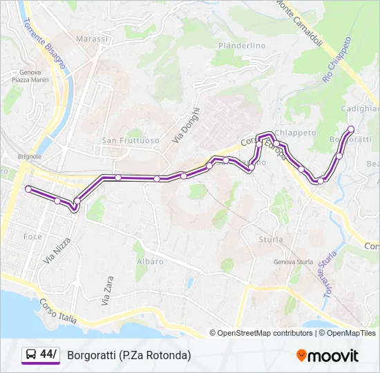 Percorso linea bus 44/