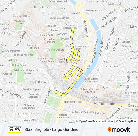 Percorso linea bus 49/