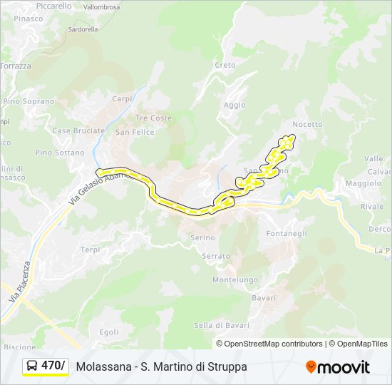 Percorso linea bus 470/