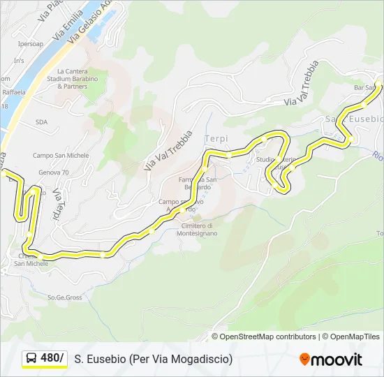 Percorso linea bus 480/